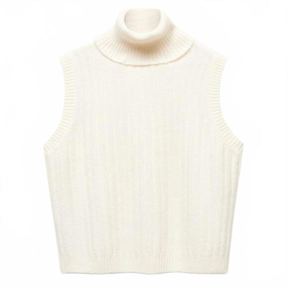 Mango Ribbed Turtleneck Vest Taldorin Off White Ecru NWT Size 1XL - Picture 2 of 9